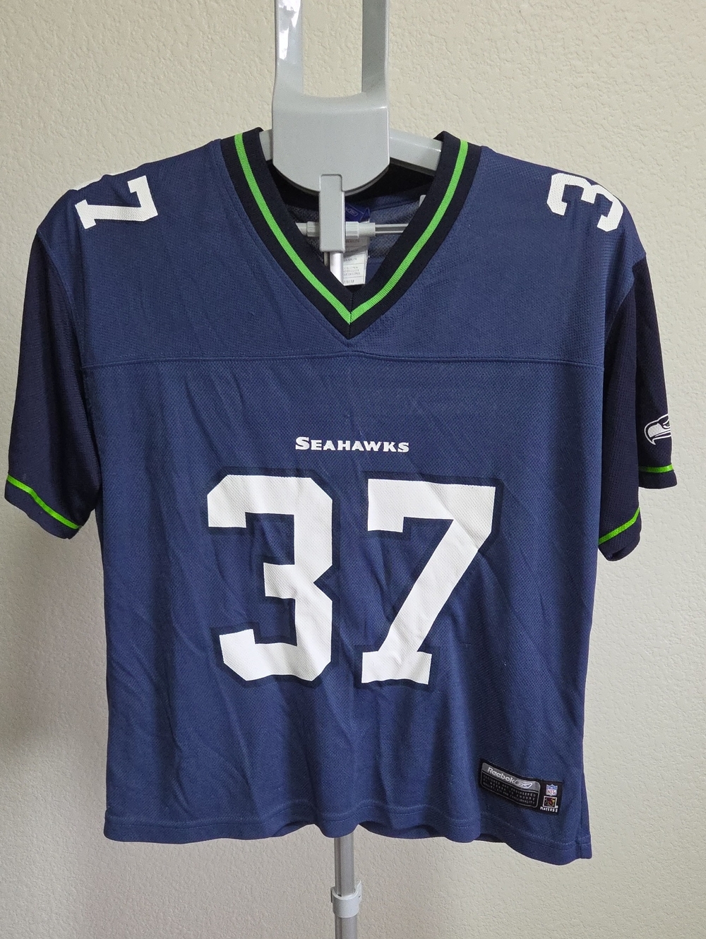 Reebok Seattle Seahawks Navy #37 Football Jersey with Green Trim